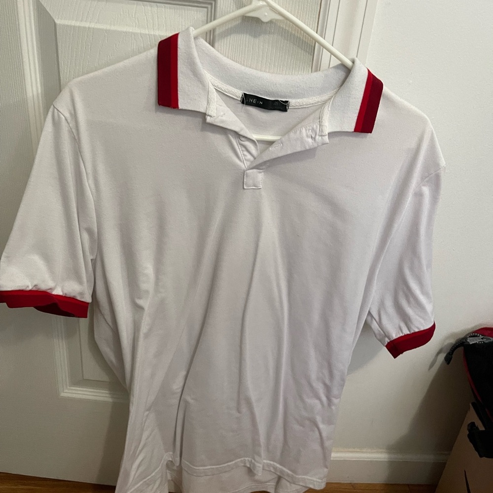 Men's White and Red Polo Shirt